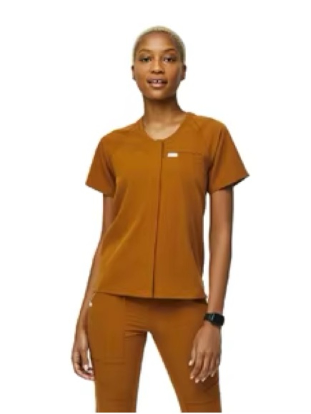 Figs Technical Collection Button Up Orange Top Small